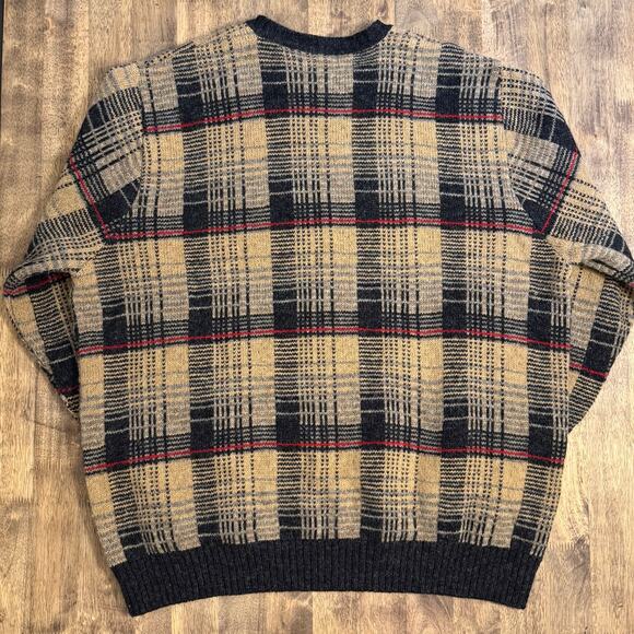 Lands’ End VTG Sweater 100% Shetland Wool Made In Scotland Plaid Check Mens’s XL - Picture 2 of 8